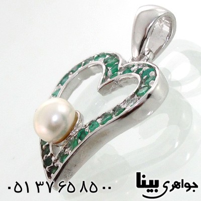 گردنبند چند جواهر زمرد و مروارید زنانه قلبی