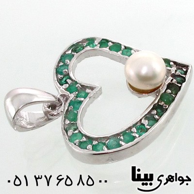 گردنبند چند جواهر زمرد و مروارید زنانه قلبی