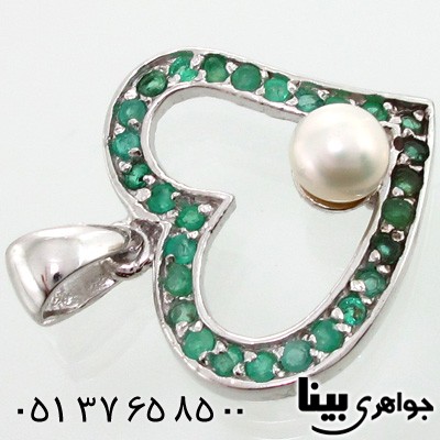 گردنبند چند جواهر زمرد و مروارید زنانه قلبی