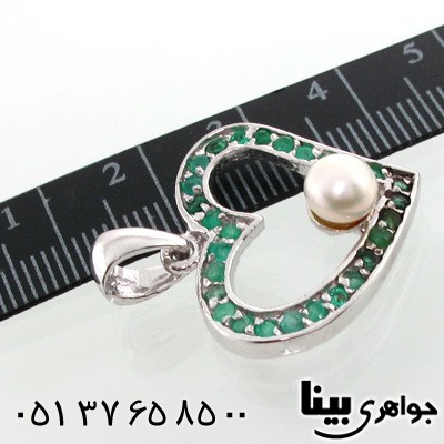 گردنبند چند جواهر زمرد و مروارید زنانه قلبی