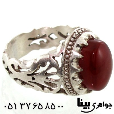 انگشتر عقیق یمنی مردانه شبکه کاری شماره سه