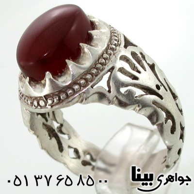 انگشتر عقیق یمنی مردانه شبکه کاری شماره سه