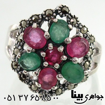 انگشتر چند جواهر زنانه طرح گل شش پَر پهن