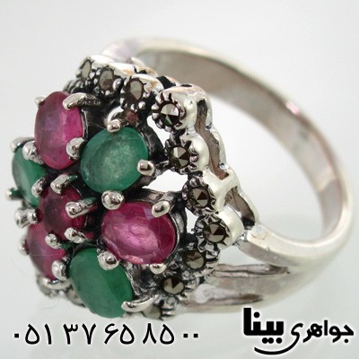 انگشتر چند جواهر زنانه طرح گل شش پَر پهن