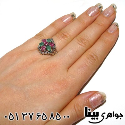 انگشتر چند جواهر زنانه طرح گل شش پَر پهن