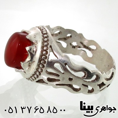 انگشتر عقیق یمنی مردانه شبکه کاری شماره چهار