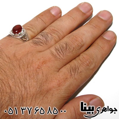 انگشتر عقیق یمنی مردانه شبکه کاری شماره پنج