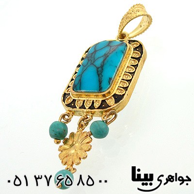 گردنبند فیروزه صنعتی زنانه مستطیلی