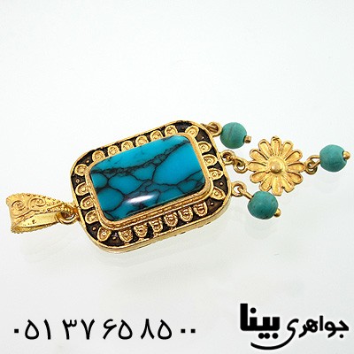 گردنبند فیروزه صنعتی زنانه مستطیلی