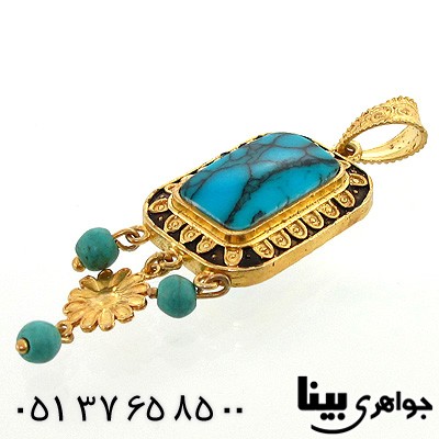 گردنبند فیروزه صنعتی زنانه مستطیلی