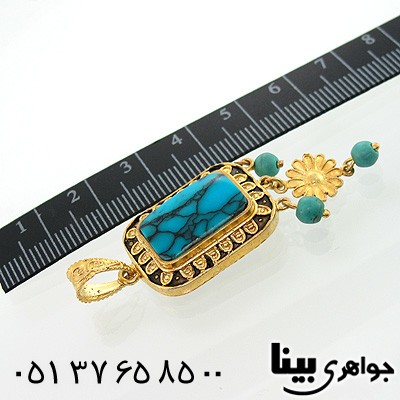 گردنبند فیروزه صنعتی زنانه مستطیلی