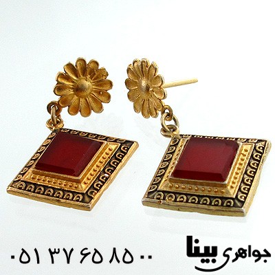 گوشواره عقیق قرمز زنانه لوزی