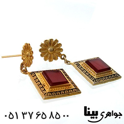 گوشواره عقیق قرمز زنانه لوزی