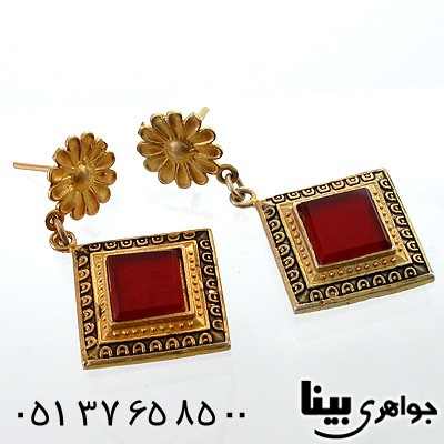 گوشواره عقیق قرمز زنانه لوزی
