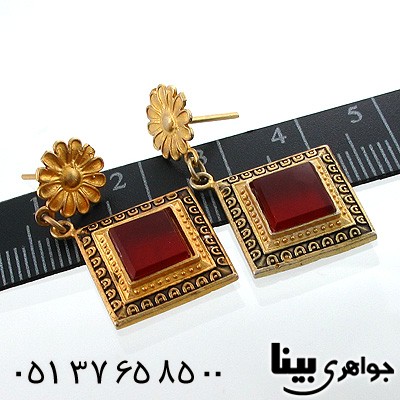 گوشواره عقیق قرمز زنانه لوزی