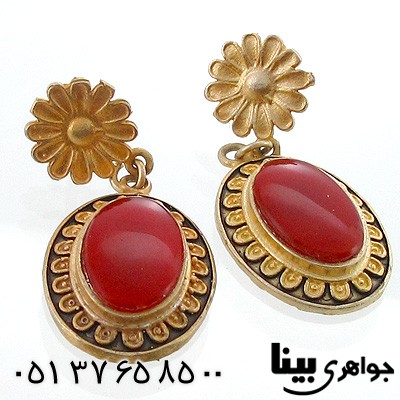 گوشواره عقیق قرمز زنانه بیضی