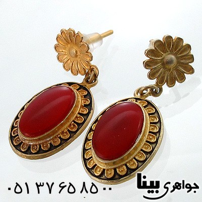 گوشواره عقیق قرمز زنانه بیضی