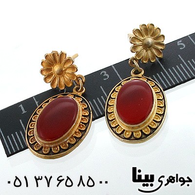 گوشواره عقیق قرمز زنانه بیضی