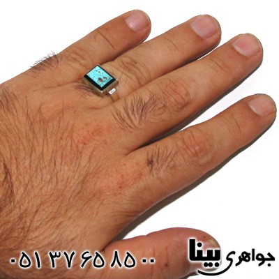 انگشتر فیروزه نیشابوری شجری مردانه مربعی شماره شش