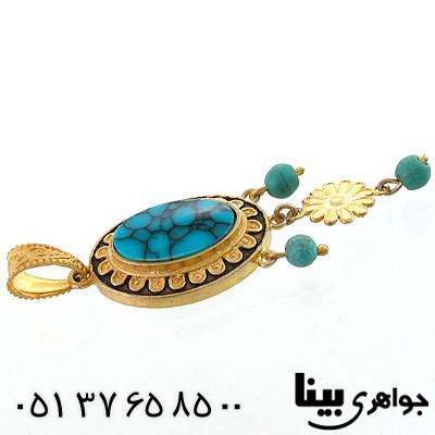 گردنبند فیروزه صنعتی زنانه بیضی درشت