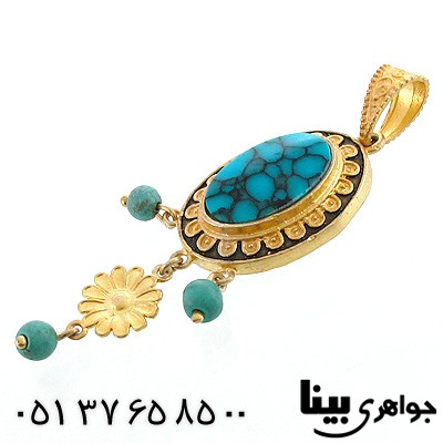گردنبند فیروزه صنعتی زنانه بیضی درشت