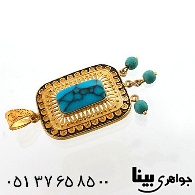 گردنبند فیروزه صنعتی زنانه مستطیلی طرح سنتی