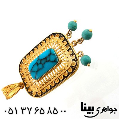 گردنبند فیروزه صنعتی زنانه مستطیلی طرح سنتی