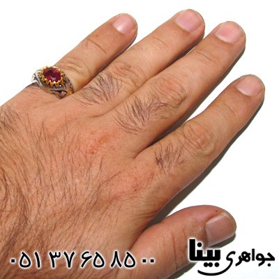 انگشتر چند جواهر یاقوت سرخ و الماس مردانه باشکوه