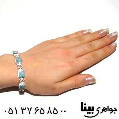 دستبند فیروزه نیشابوری شجری زنانه مربعی