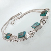 دستبند فیروزه نیشابوری شجری زنانه مربعی