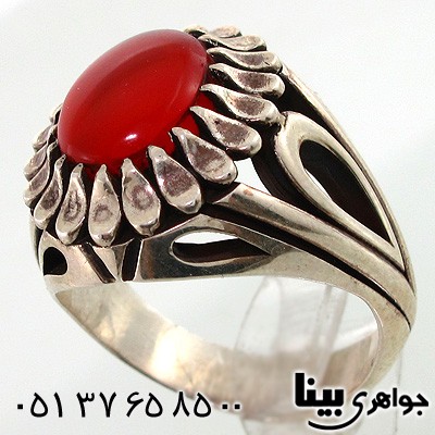 انگشتر عقیق یمنی مردانه طرح شمسه