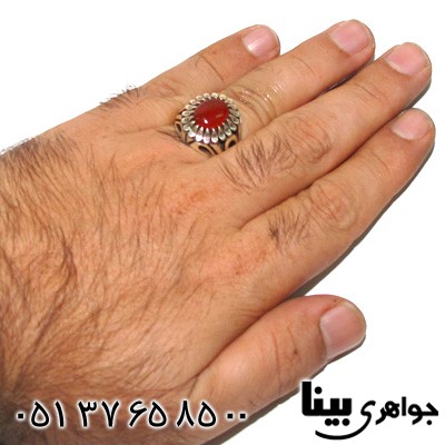 انگشتر عقیق یمنی مردانه طرح شمسه