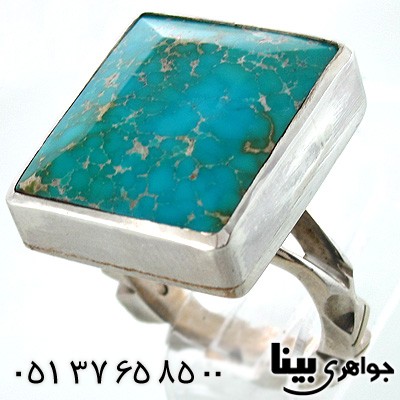 انگشتر فیروزه نیشابوری مردانه درشت تراش پله ای فاخر
