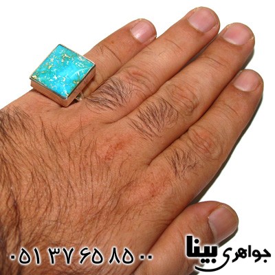 انگشتر فیروزه نیشابوری مردانه درشت تراش پله ای فاخر