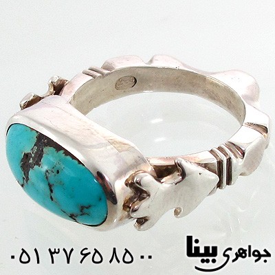 انگشتر فیروزه نیشابوری خوش رنگ مردانه بیضی افقی