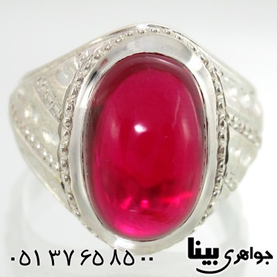 انگشتر یاقوت سرخ صنعتی مردانه طرح خط و نقطه