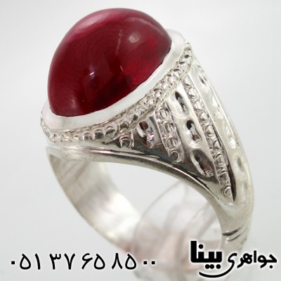 انگشتر یاقوت سرخ صنعتی مردانه طرح خط و نقطه