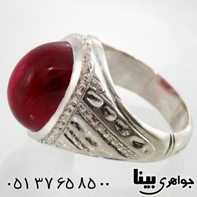 انگشتر یاقوت سرخ صنعتی مردانه طرح خط و نقطه