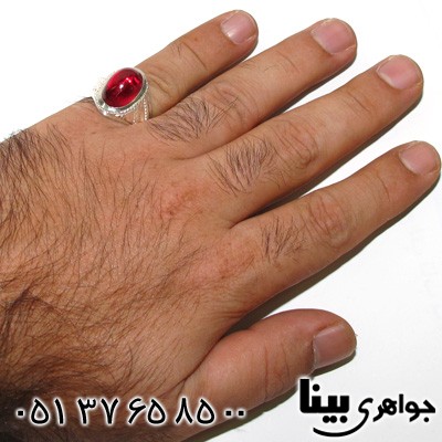 انگشتر یاقوت سرخ صنعتی مردانه طرح خط و نقطه