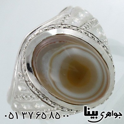 انگشتر عقیق باباقوری مردانه طرح خط و نقطه
