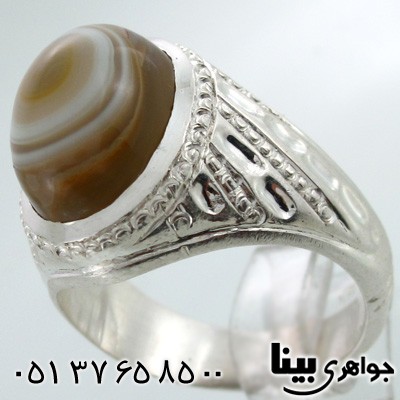انگشتر عقیق باباقوری مردانه طرح خط و نقطه