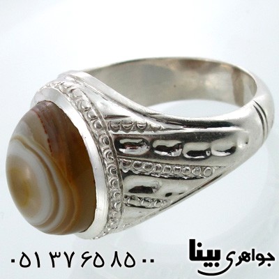 انگشتر عقیق باباقوری مردانه طرح خط و نقطه