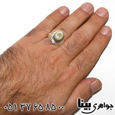 انگشتر عقیق باباقوری مردانه طرح خط و نقطه