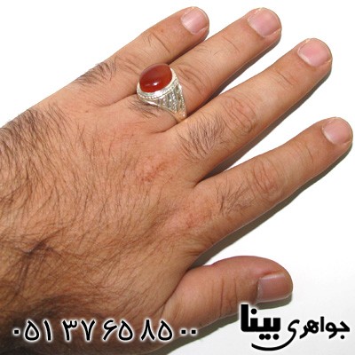 انگشتر عقیق یمنی مردانه درشت طرح خط و نقطه