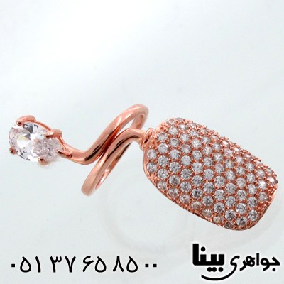 انگشتر نقره زنانه بند انگشتی طرح ناخن و نگین دو