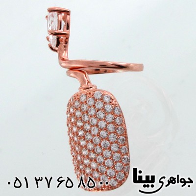 انگشتر نقره زنانه بند انگشتی طرح ناخن و نگین دو