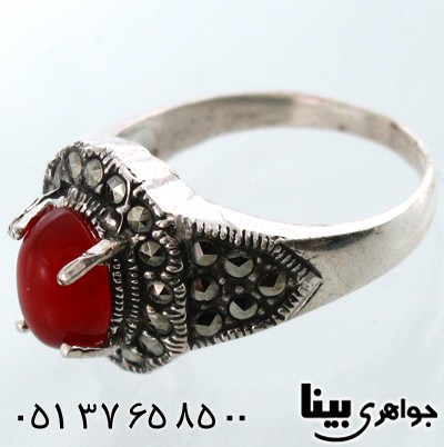 انگشتر عقیق قرمز زنانه مینا
