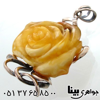 گردنبند کهربا پلندی زنانه گل رز درشت