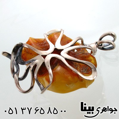 گردنبند کهربا پلندی زنانه گل رز درشت