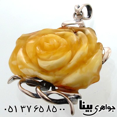 گردنبند کهربا پلندی زنانه گل رز درشت
